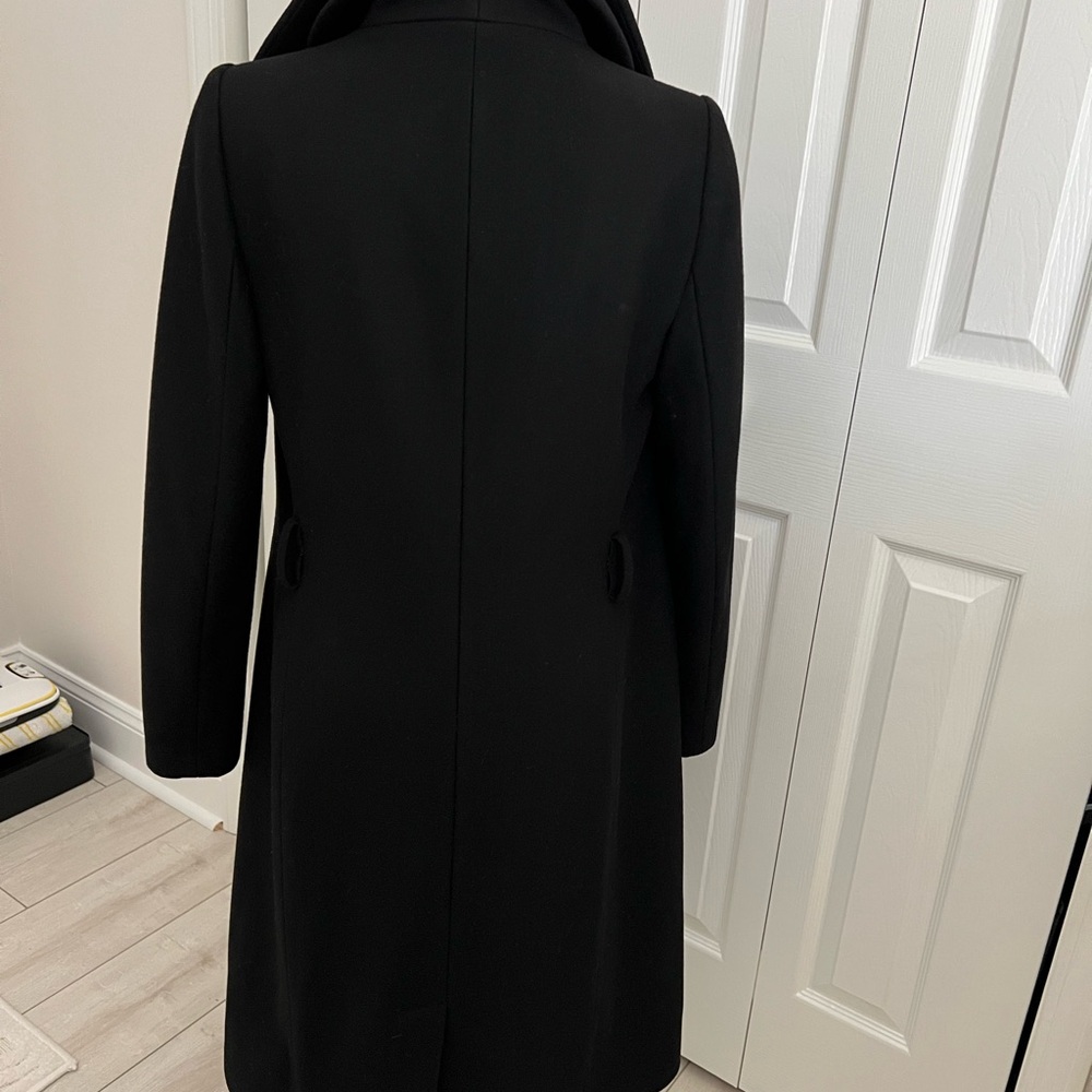 Elegant Black Button-Up Wool / Laine Coat with belt. Size XXS - Picture 4 of 11